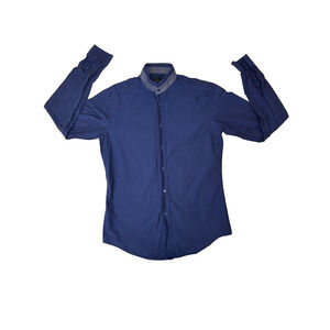 Zara Man Slim Fit Blue Button-Down Shirt Modern Minimalist Stand Collar Small